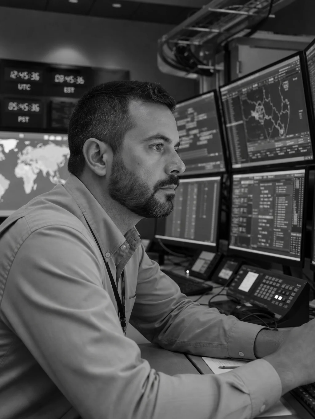 Certified Cyberdyne engineer monitoring network security protocols